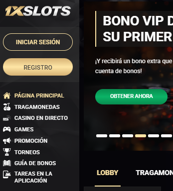Interfaz aplicación 1xSlots